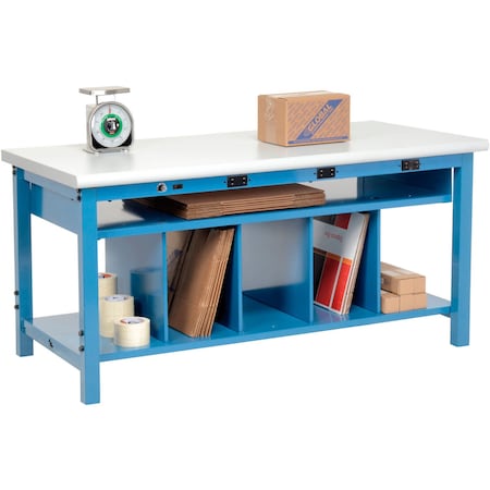 Global Industrial Packing Workbench W/Lower Shelf & Power, Laminate Safety Edge, 60inW x 36inD 412466B